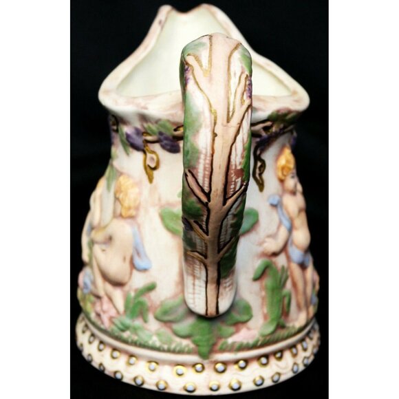 VTG 70 Hazel Cousins Pink Cream White Ceramic Pitcher Multicolor Cherub Vineyard - Picture 4 of 11